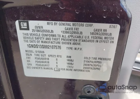 2008 Chevrolet Trailblazer Lt z USA, uszkodzony, nr VIN 1GNDS13S882107576